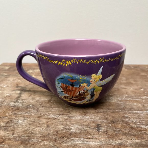 Disney Store Tinker Bell Jolly Roger Pirate Ship Purple Coffee Mug Retired 16 oz - Picture 4 of 6